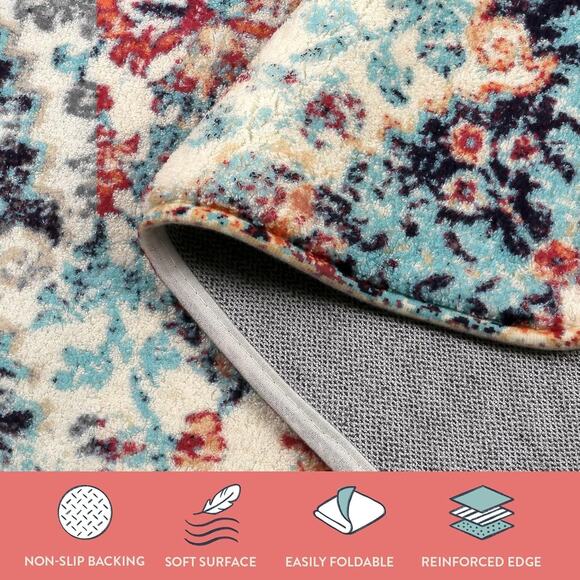 Lahome Bohemian Floral Medallion Area Rug-2x3 Oriental Distressed Small Bath - Picture 3 of 6